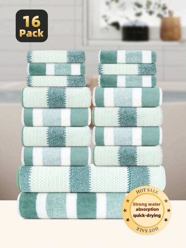 16pcs Towel Set | [6pcs Face Towels + 8pcs Hand Towels + 2pcs Bath Towels] | Fashionable Luxury Mixed Towel Set, Super Soft Coral Fleece Material, Highly Absorbent, Quick Dry, Non-Fading, Skin-Friendly, Unisex, Household, Daily Essential, Suitable For Bathroom, Kitchen, Home, Restroom, Swimming, Travel, Valentine's Day Gift, Etc. Sizes: 11.81x11.81inch/30x30cm, 13.78x29.53inch/35x75cm, 27.56x55.12inch/70x140cm Back To School For Beauty Salon Home Bathroom