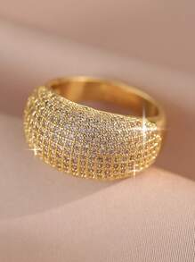 1 Stück luxuriöser goldener Ring mit glänzenden kubischen Zirkonia Statement Ringe für Frauen für Party, Bankett, Hochzeit, Fest und als Valentinstags Geschenk