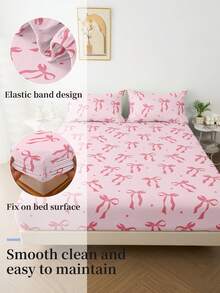 1件床笠,床上用品,床垫保护套,床罩,床笠,舒适家纺,透气防起球床垫保护套,粉色蝴蝶结图案床罩,家居装饰,适用于所有床尺寸 - 单人床、双人床、大号床、特大号床,四季皆宜,防尘床罩,不含枕头和枕套。 - 彩色 - 查看 6
