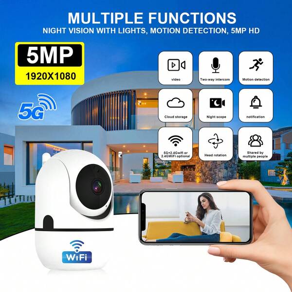 1-2pcs 8MP/5MP 1080P HD, Dual-Band 2.4G+5G WiFi & 2.4G WiFi, 350° Horizontal & 90° Vertical Rotation, Home Security Video Surveillance Network PTZ Camera System With Two-Way Audio, Smart Outdoor/Indoor PTZ Monitoring Camera