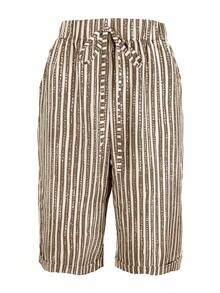 (Estampado no localizado) Pantalones cortos casuales hasta la rodilla con cordón, bolsillo y retorcido a rayas