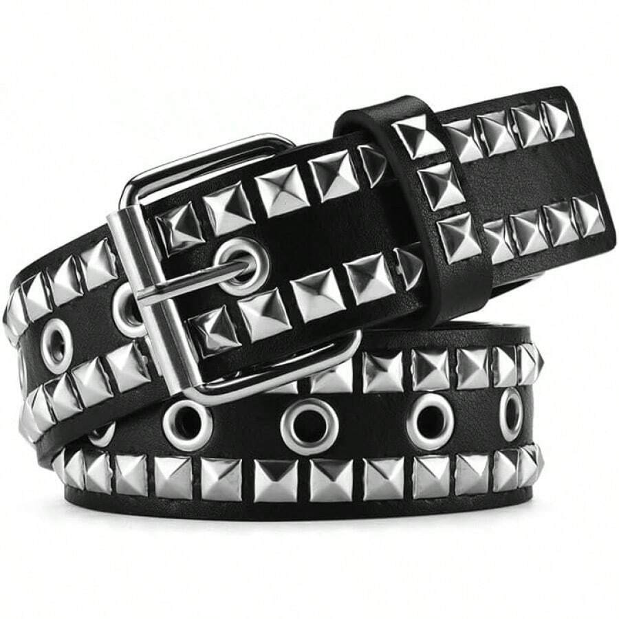 Studded Belt, Metal Punk Rivet Belt With Bright Studs Women And Men - 3-black Punk Rivet - View 1