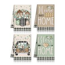 6 件套，SWEET HOME 格子棉餐巾，BLESS HOME 蝴蝶结格子印花厨房毛巾套装，超柔软纤维洗碗布，100% 涤纶，可机洗，农舍风格厨房装饰毛巾，厨房用品，清洁用品，浴室配件 - 綠褐色 - 查看 11