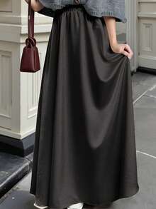 Spring Summer Casual Simple Elegant Women's High Waist Half Skirt Fashion Solid Colour Puffy Skirt Ladies Elegant A-Line Satin Wedding Half Skirt