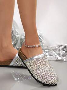 Women's New Hollow-Out Glitter Design Sandals, Thick Sole Comfortable & Breathable, Versatile For Daily Outing, Dating, Vacation And Beach - Silver - View 7