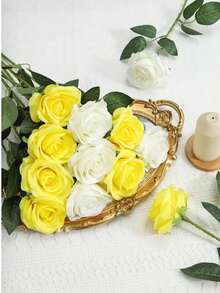 30pcs Artificial Yellow Rose Flowers, Fake Roses For DIY Wedding Bouquet, Table Centerpiece, Bridal Shower, Valentine's Day Decor - Dark Yellow - View 7