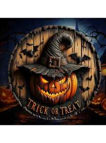 Decoración de puerta de madera con corona floral retro, cabeza de calabaza de Halloween, decoración de arte del horror para el hogar, el jardín y el patio: Decoración colgante de madera