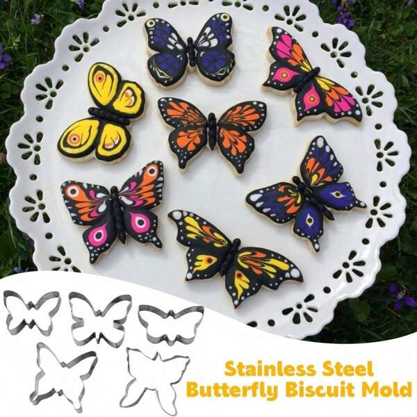 5pcs Butterfly Shaped Metal Cookie Cutter Set, Mini Biscuit Cutters, Sandwich/Chocolate/Candy Molds, Suitable For Kids, DIY Baking Decor Tool Kit, Good For Party & Home Gathering
