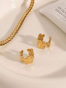 1 pièce Boucles d'oreilles clip en forme de C plaquées or 18 carats avec fleur élégante, convient pour le port quotidien, les vacances, la plage