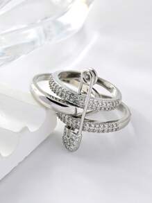 1pc Fashion Safety Pin Decorative Ring,Sparkling Rhinestone Pendant Accessory,Multi-Layer Removable Ring With Pin Design,Elegant Ladies Jewelry,Suitable For Daily Wear,Perfect Gift For Birthday,Valentine's Day.(Chain Is For Display Only,Not Included)
