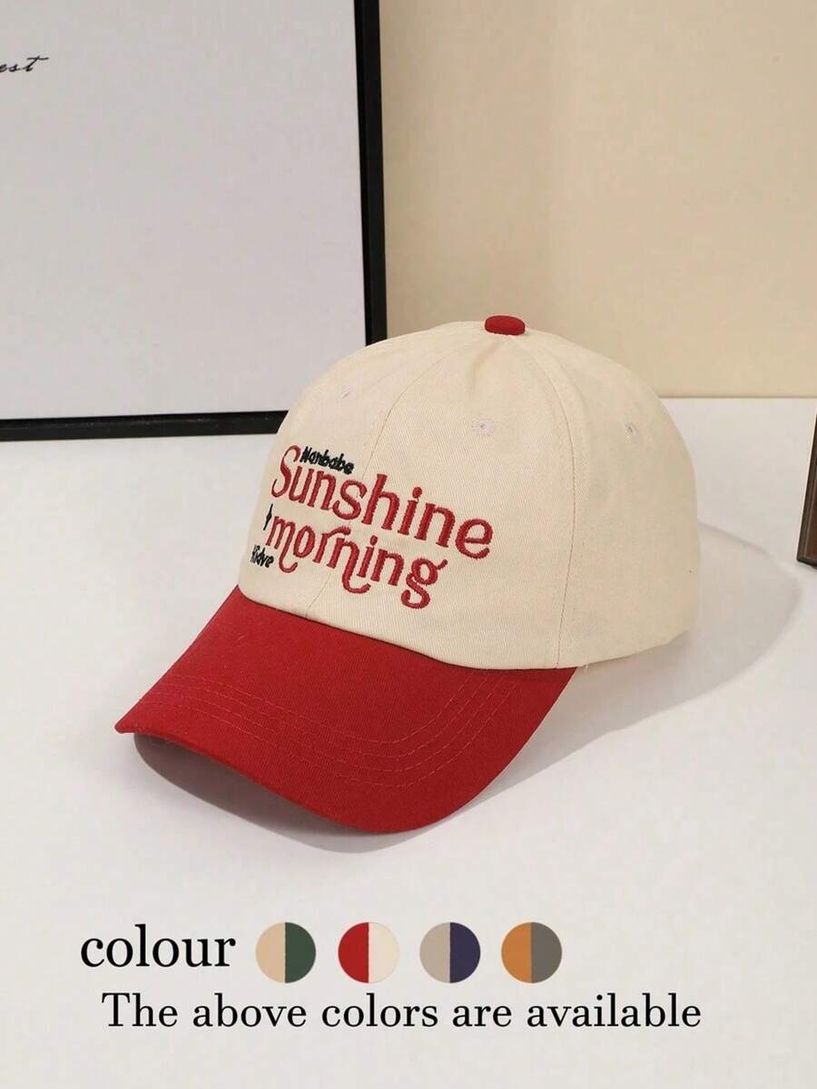 1 buah Topi Baseball Pria Model Colorblock Bordir Huruf, Model Soft Crown Kasual Vintage, Cocok untuk Perjalanan Sehari-hari dan Aktivitas Luar Ruangan - A - View 1