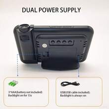 大屏幕投影时钟，带数字时间和日期显示，USB/电池供电，可调亮度，闹钟，贪睡和温度读数，适合家庭或办公室床边，简约矩形设计，多功能 - 彩色 - 查看 2