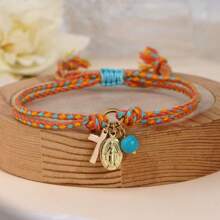 1 buc brățară cu pandantiv retro boem cu Fecioară Maria, brățară cu mărgele de cupru, frânghie reglabilă cu nod peruvian roșu țesut, brățară pentru cupluri, brățară pentru cel mai bun prieten, cadou religios, cadou norocos, cadou de familie, cadou pentru prieten, cadou de ziua de naștere, cadou pentru cupluri, cadou de Crăciun