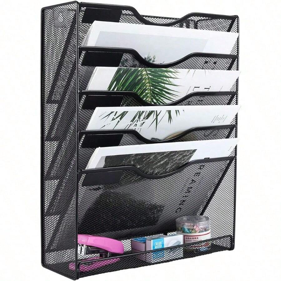 EasyPAG Organizador de archivos de pared de malla para libros 5 compartimentos negro mejorado - Mejoranegro - Ver 1