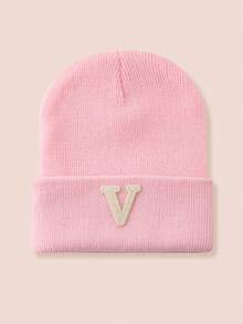 1pc Kids 26-Letter Knitted Hat, Warm Beanie For Boys And Girls, Suitable For Outdoor, Daily Wear In Autumn/Winter - Pink - View 103