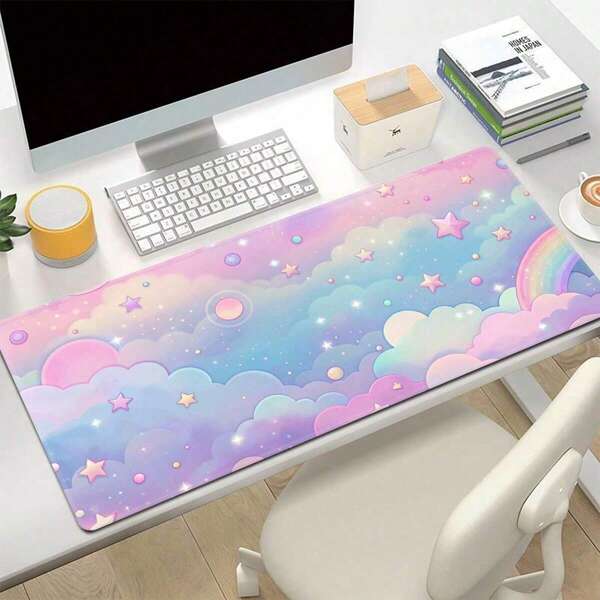 1pc Exquisite Pattern Candy Clouds Mouse Pad, Large Desk Pad, Keyboard Pad, Lock Edge Anti-Slip, Enlarged And Thickened, Precise Game Operation, Home Gaming Desk Pad, Back To School