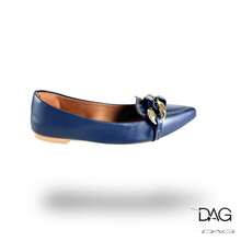 Sapatilha Mocassim Bico Fino Michelle Azul Marinho | Corrente Color no Meio – confortável, casual