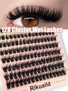 Rikuaild Rikuaild 128 Piezas Extensiones de pestañas tipo mink falso en D curl cluster, extensiones de pestañas 120D de aspecto húmedo, pestañas manga de aspecto natural, adecuado para uso diario, extensión por segmentos