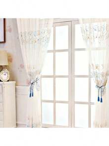 1 Peça Cortina Transparente Perfurada de Estilo Chinês com Bordado de Folha de Ginkgo, Elegante para Sala de Estar ou Quarto