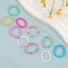 10 件/套女士时尚弹力戒指波西米亚风格彩色珠子玻璃材质戒指带弹力绳，夏季海滩度假