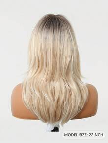 Ombre Blonde Layered Straight Wigs Dark Roots With Bangs Shoulder Synthetic Fashion Style Lightweight Beginner Friendly Wigs For Woman Daily, Party, Valentine'S Day, Carnivals, Music Festival And Cosplay Used - 漸層 - 查看 5