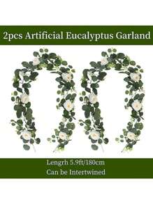 1 paquete de guirnalda de vid artificial de hojas de eucalipto, decoración de ratán apta para decoración del Día de San Valentín, boda, fiesta y hogar, plantas falsas para manteles y decoración del hogar