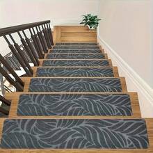 TAIMASI 15 Pack Non-Slip Carpet Stair Runners Treads For Indoor Wooden Step With Adhesive Peel And Stick Rug Anti Moving Staircase Covers Mats, Reusable Washable Adhesive (15, Brown,Black,Gray,Beige Leaves, 30X7.9) - màu đen - Xem 1