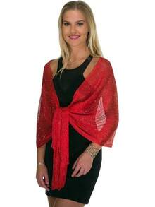 Metallic Glitter Shawl Wrap For Evening Dresses And Weddings - Merah - View 7