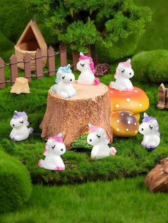 10/20pcs Cute Mini Resin Unicorn Micro Landscape Ornaments, Tiny Unicorn Figures For DIY Fairy Garden, Glass Container, Potted Plant Decor, Micro Landscape Craft, Garden Decoration, Car Interior Accessories, Party, Perfect Birthday Gift(Random Color)