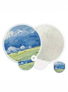 1pc,Oil Painting Floral Mini Foldable Fan - Elegant Portable Compact Lightweight Handheld Fan With Reflective Surface, Fabric Material & Botanical Art For Summer, Home Decor, Gift