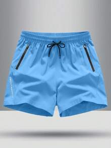 Quần short nam cạp rút màu xanh đơn giản thường ngày - Màu xanh lam - Xem 2