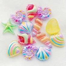 6/12/18pcs Resin Ocean Series Shiny Cartoon Rainbow-Colored Shell, Starfish Statue, Holiday Theme Scrapbooking DIY Decorations, Home Decor, For Valentine's Day, Christmas, Graduation, Easter, Indoor Use, Various Room Types - Random Mix