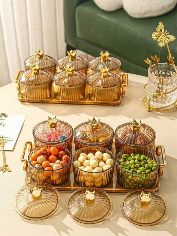 1 Set Gold-Rimmed Large Capacity Snack Plate With Tray