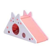 Juguete de tobogán para hámster ensamblado, conejo de indias, oso dorado, casa de hámster de madera colorida, juguetes para jaulas de mascotas pequeñas, accesorios para hámster - Rosa - Ver 4