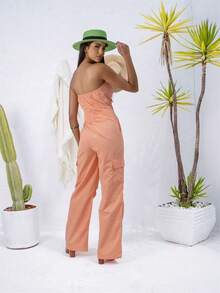 Women's Strapless Tactel Jumpsuit With Cargo Pockets - 粉色 - 查看 2