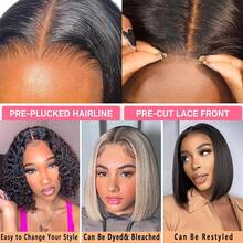 200% Density Brazilian Straight Bob Wig Pre Cut No Glue 13x4 Bone Straight Glueless Wig Human Hair Ready To Wear Brazilian Lace Front Closure Wigs For Women Preplucked - Natural Black - 查看 7