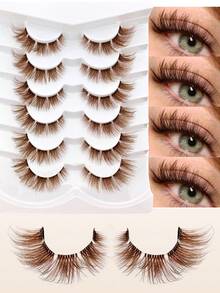 6 对棕色猫眼睫毛蓬松假睫毛自然睫毛带透明带猫眼仿貂睫毛透明带睫毛纤细假睫毛 - 眼尾拉長款 - 查看 2