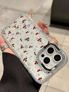 奢华全屏樱桃水钻星形边框手机壳，兼容 17 Pro Max、17 Pro、17 Air、16 Pro Max、14 Pro、13、12、15 Plus、11，Y2K 闪亮透明保护壳，礼盒包装 - 無色 - 查看 4