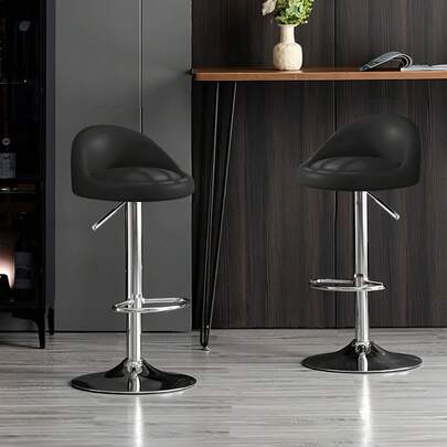 カウンターチェア 2脚セット 回転 昇降式 PUレザー バーチェア オフィスチェア フットレスト付き 背もたれ付き 足置き 高さ調節可能 コンパクト 軽量 キッチンカウンター