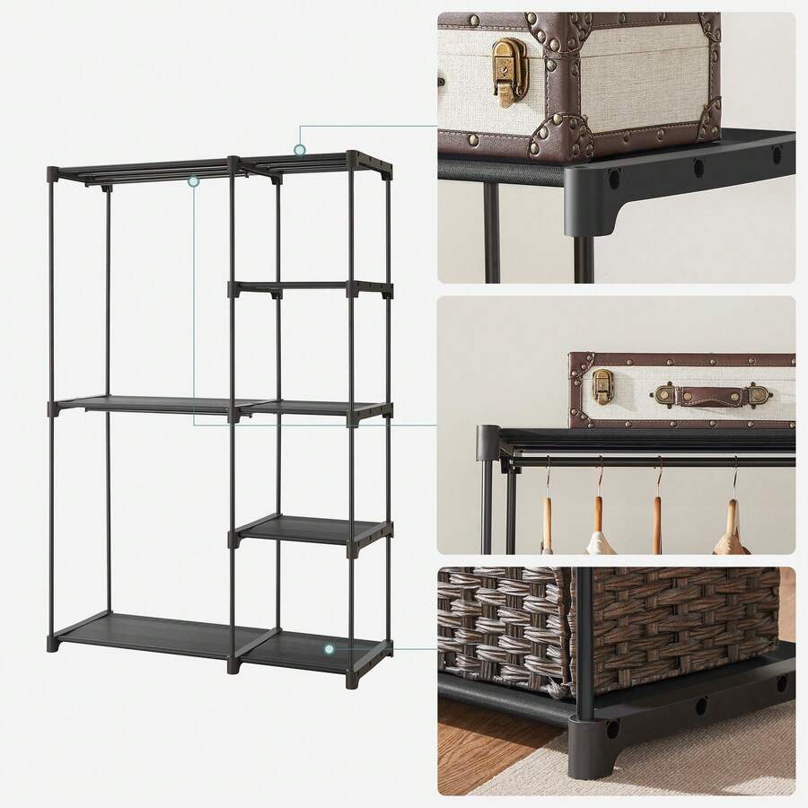 Armoire de Rangement, Penderie Pliable, Dressing, Armoire Métallique, avec Barres de Suspension, Porte-vêtements, pour Vestiaire, Chambre, 112 x 43 x 165 cm/138 x 43 x 182 cm/124 x 43 x 182 cm/205 x 43 x 166 cm/151 x 43 x 166 cm/182 x 43 x 182 cm, Noir - Noir - Voir 1