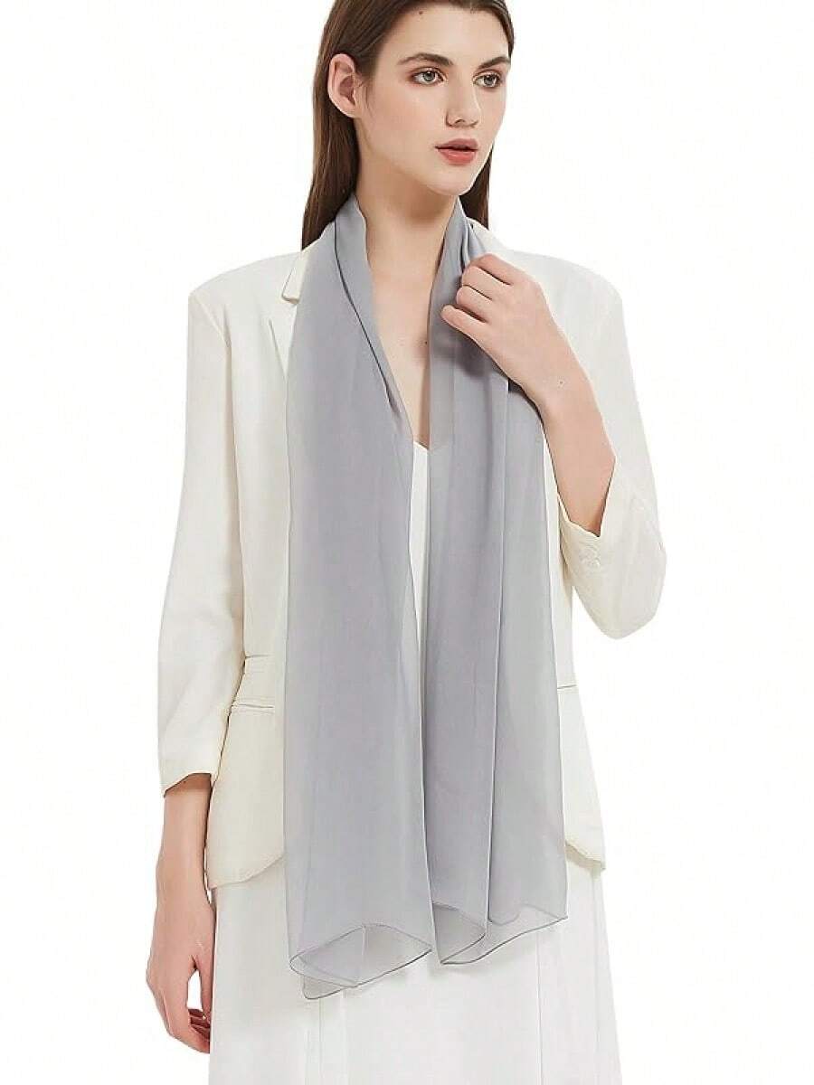 2025PANTONIGHT Long Chiffon Sheer Scarf For Womens - 055 Plain Gray - View 1