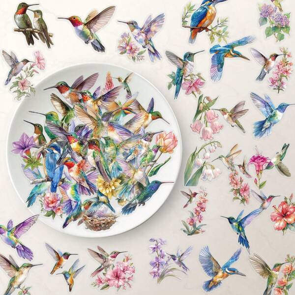 50Pcs Transparent Stickers Bird Stickers Aesthetic Stickers Colored Stickers Floral Stickers Decorative Stickers Waterproof Stickers Aesthetic Laptop Sticker Pack Skateboard Stickers Water Bottle Stickers Notebook Stickers