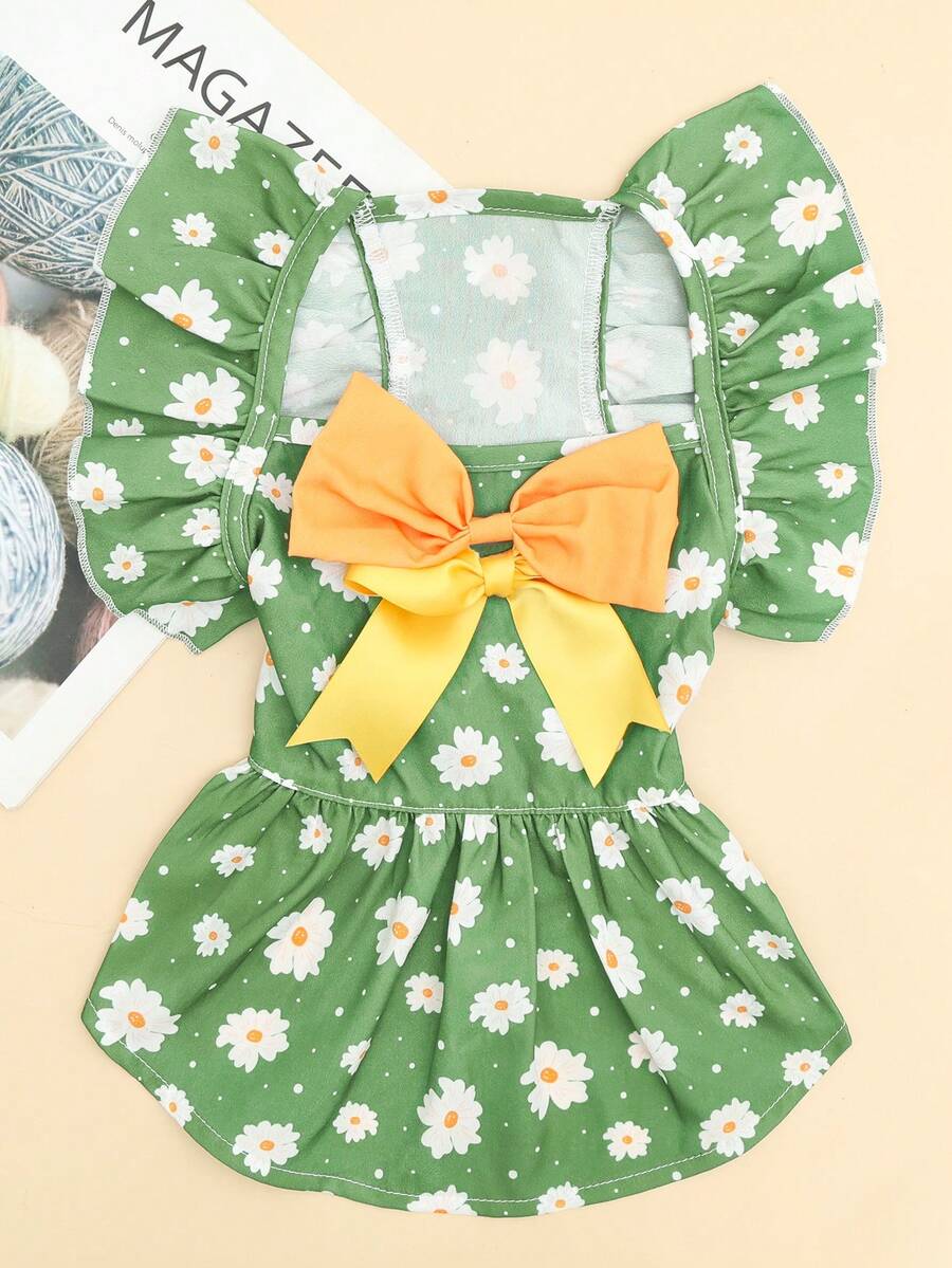 1pc Pet Chiffon Dress, Fashionable Printed Dog Skirt, Suitable For Small To Medium Dogs, Puppy Clothing