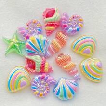 6/12/18pcs Resin Ocean Series Shiny Cartoon Rainbow-Colored Shell, Starfish Statue, Holiday Theme Scrapbooking DIY Decorations, Home Decor, For Valentine's Day, Christmas, Graduation, Easter, Indoor Use, Various Room Types - Random Mix