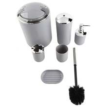 6pcs/Set Bathroom Accessories Set Toothbrush Holder,Trash Can,Soap Dispenser (Gray) Back To School - Dark Grey - View 6