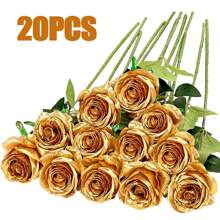 30 Artificial Roses, Gold Rose Artificial Flowers Fake Roses For Decoration DIY Wedding Bouquet Centerpieces, Bridal Shower Valentine's Day Decorations, Baby Shower Decorations, Home Decorations Outdoor Indoor Decorations, Vase Flower Decorations, Flower Arrangements, Table Centerpieces, Home Decorations Christmas Decorations Room Decor Christmas