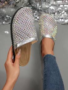 Women's New Hollow-Out Glitter Design Sandals, Thick Sole Comfortable & Breathable, Versatile For Daily Outing, Dating, Vacation And Beach - Silver - View 2