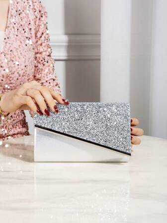女士时尚亮片晚宴包，金属装饰女士手拿包，适合庆典、派对、婚礼、生日礼物、情人节礼物、夜总会，非常适合派对、婚礼、毕业庆典/宴会，可搭配节日派对礼服、晚礼服和亮片礼服，是派对包的理想选择