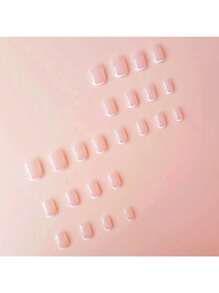 24pcs French Manicure Fake Nails, Perfect Fit Press On Artificial Nails For Ladies & Girls, Suitable For Dates, Gatherings, Parties, Reusable, With 1 Nail File & 1 Jelly Gel'