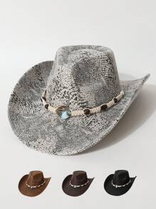 1 buc. Pălărie de cowboy din PU pentru femei, cu imprimeu de șarpe fals, stil occidental unisex, pălărie Fedora casual versatilă, potrivită pentru purtare zilnică, evenimente tematice occidentale, petreceri, festivaluri, festivaluri de muzică